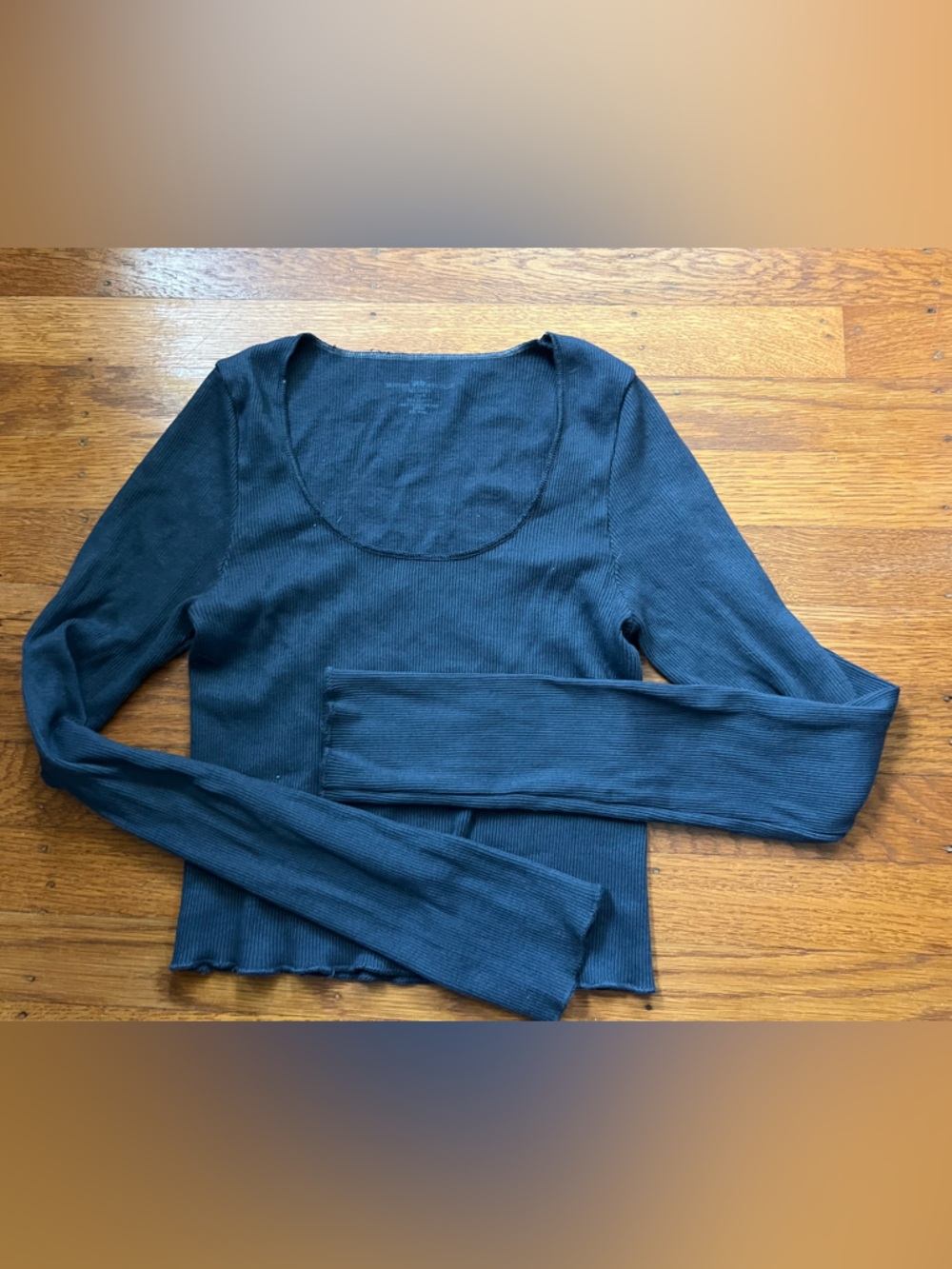 Brandy Melville Dark Navy/Grey Ribbed Scoop Neck Crop Top